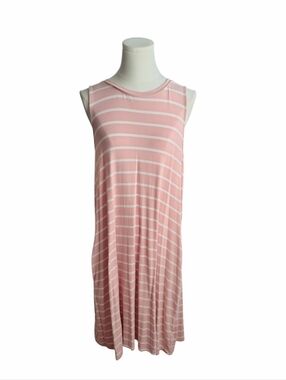 Time and Tru Pink and White Striped Sleeveless Spandex Pocket Dress Size Large